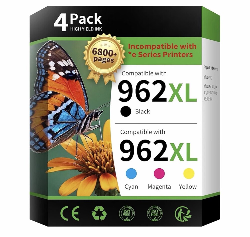 962XL Ink Cartridges 4-Pack High Yield Black Cyan Magenta Yellow